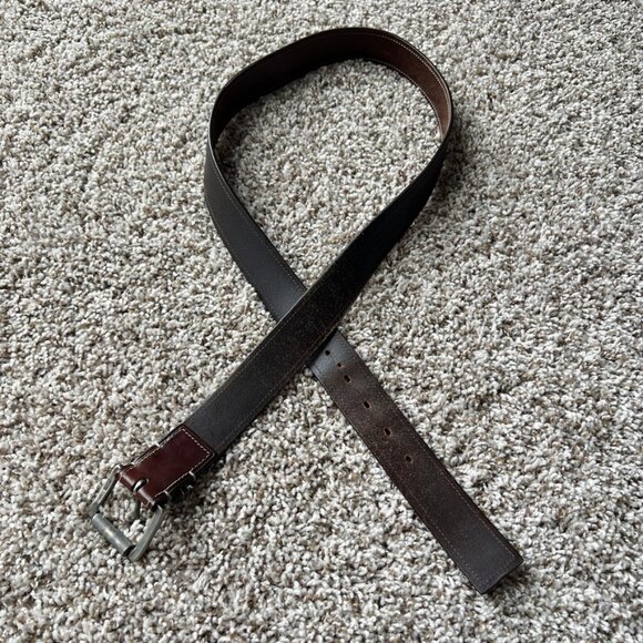 Vintage Coach Distressed Brown Leather Contrast Stitching Mens Belt 42" - Picture 12 of 15